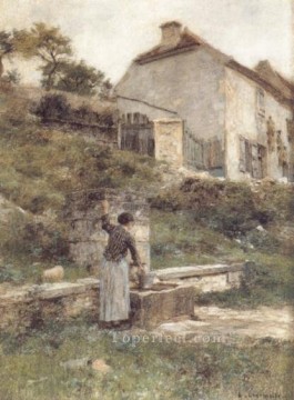  rural pintura - Una mujer llenando su balde en un pozo escenas rurales campesino Leon Augustin Lhermitte